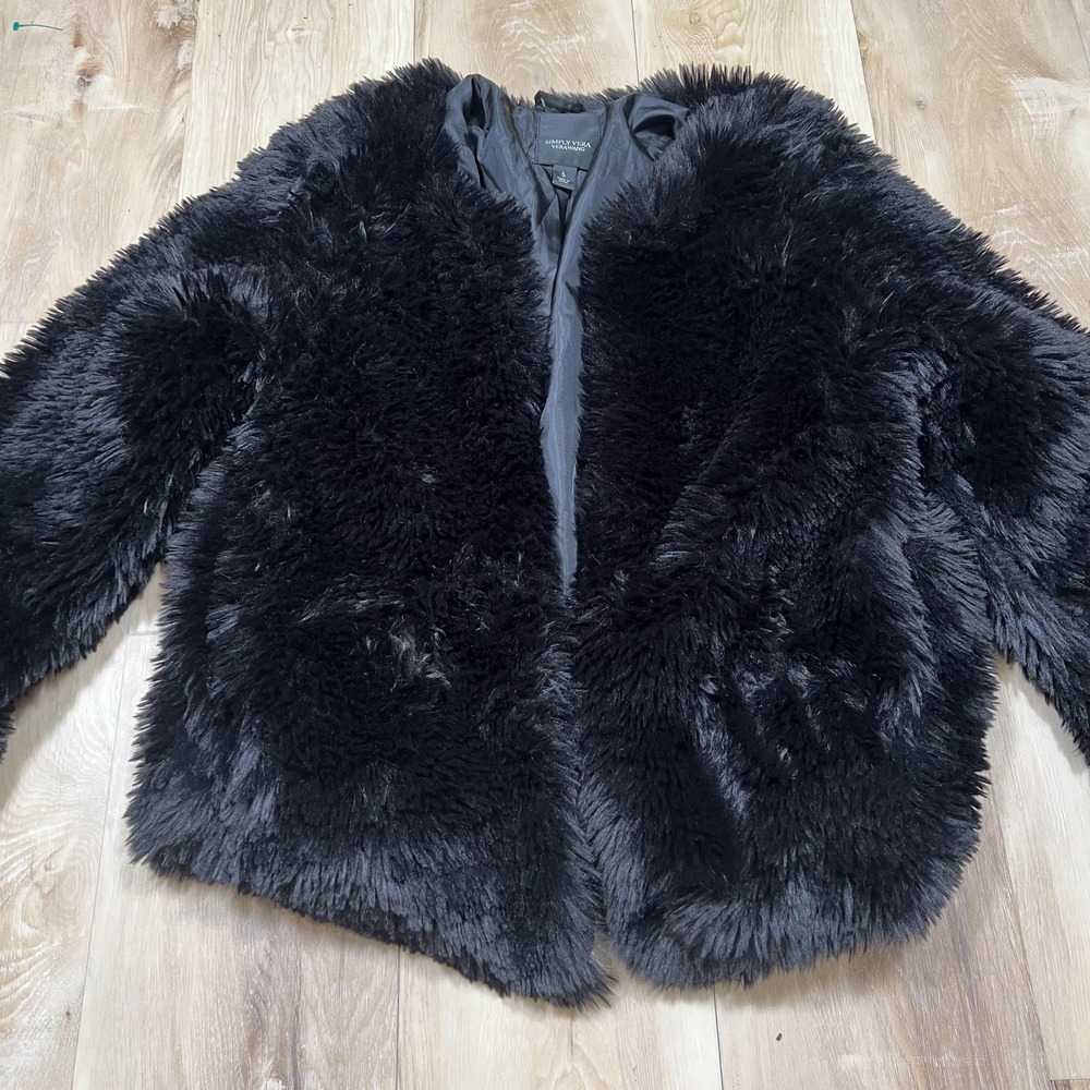 Simply Vera Vera Wang Jacket Womens Small Black Faux Fur Short Lined Coat‎ Plush